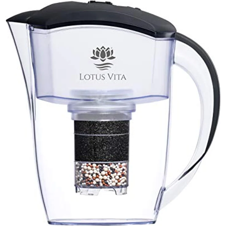 Lotus Vita ESPRIT div. Farben - Wasser Filterkanne mit Kartusche, Reduziert Kalk Chlor Blei aus Leitungswasser durch Aktivkohle Ionentauscher, BPA-frei (anthrazit) – Bild 1