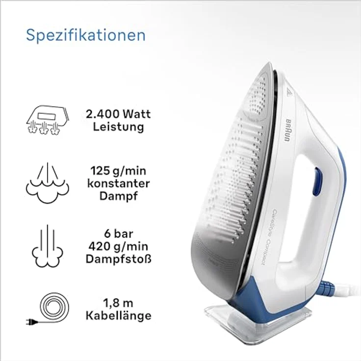 Braun CareStyle Compact IS 2143 Dampfbügelstation, 2400 W, 6 bar, Dampfstoß 400 g/min, 1,5 l Wassertank, FreeGlide 3D Bügelsohle – Bild 4