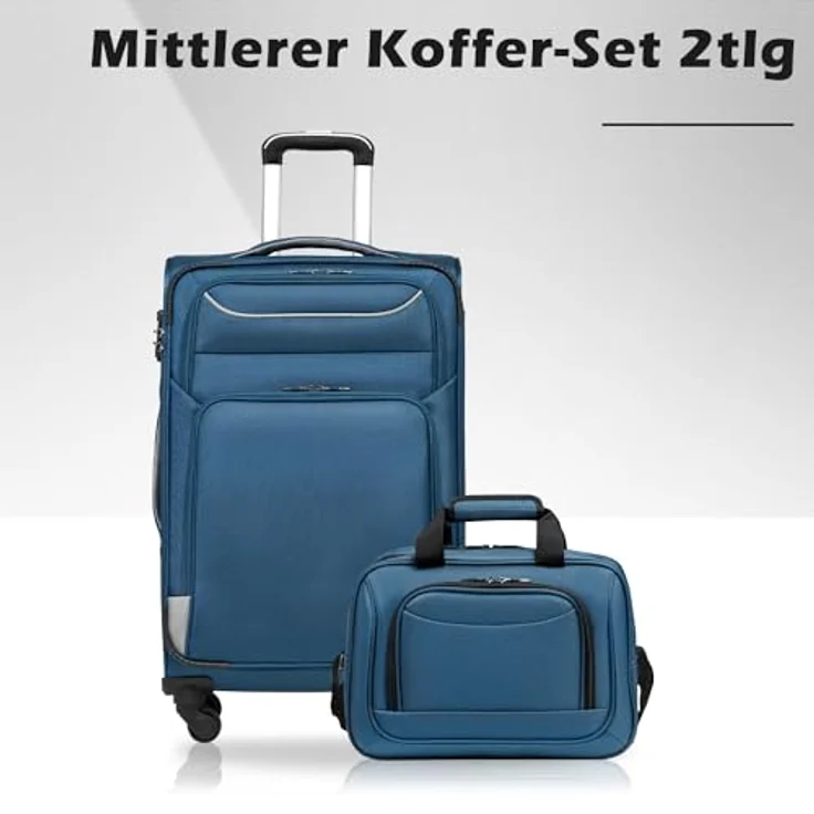 COOLIFE Mittleres Koffer-Set 2tlg, Trolley Reisekoffer mit 4 Rollen, Oxford Gewebe, TSA-Schloss, blau+Silber – Bild 2