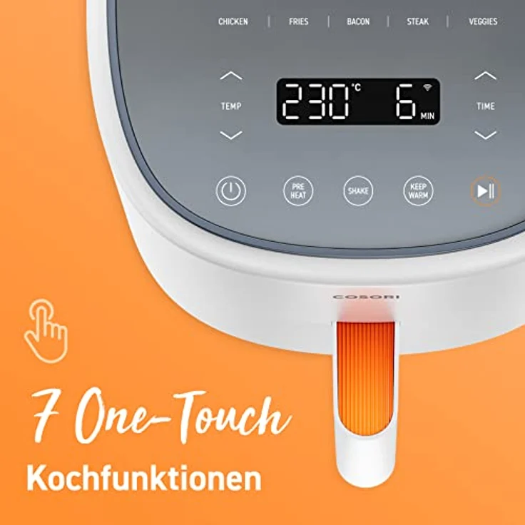 COSORI Lite Heissluftfritteuse 3.8L, voreingestelltes mehrstufiges Kochen, bis zu 230℃, Smart Steuerung, 1500W, 1-3 Portionen, kostenlos mit Online-Rezepten, Spülmaschinenfest, Weiß – Bild 5