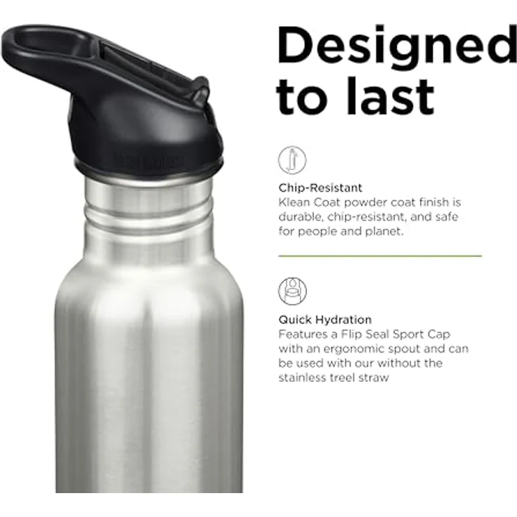 Klean Kanteen Classic Edelstahl Trinkflasche 532ml mit Flip Sport Cap, auslaufsicher und spülmaschinengeeignet – Bild 4