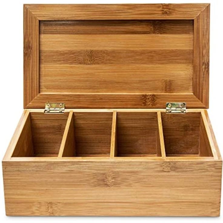 relaxdays Teebox Bambus lackiert, 4 Fächer für ca. 80 Teebeutel, natur – Bild 5