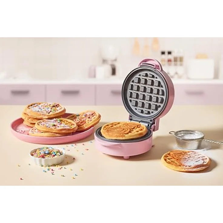 Bestron Mini-Waffeleisen mit Schneemann-Muster, kleiner Waffelmaker mit Antihaftbeschichtung, für Kindergeburtstage, Familienfeiern, Ostern oder Weihnachten, Retro Design, 550 Watt, Farbe: Pink – Bild 3