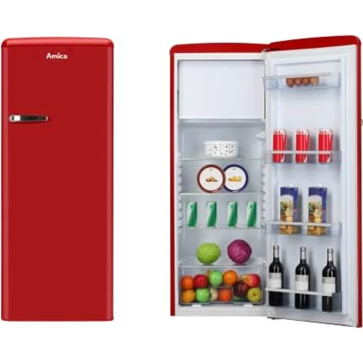 Amica KSR 364 150 R Retro-Kühlschrank, freistehend, rot, Energieklasse E – Bild 3