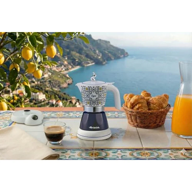 Ariete 1358 Capri Moka Aroma, Elektrische Espressokanne für gemahlenen Kaffee, 400 W, Weiß-Blau – Bild 6