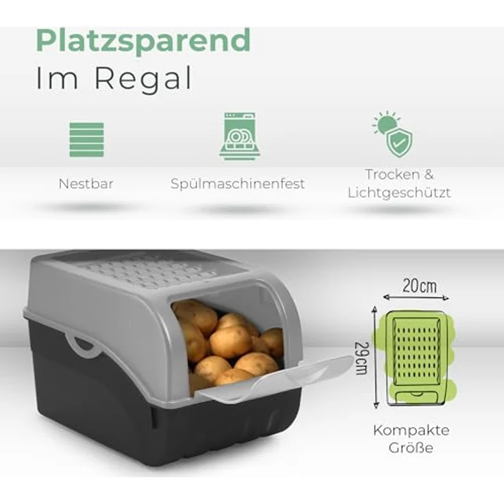 Novaliv Kartoffel Aufbewahrungsbox, 3x mittel 5L, grau, stapelbare Gemüsebox mit Belüftungslöchern für längere Frische – Bild 3