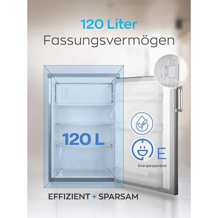 Heinrich´s HEINRICHS Getränkekühlschrank 120L leise: 40db mit Gefrierfach(13L) Mini-Bar; Tisch-Kühlschrank; perfekt für Büro Camping Garten Outdoor, inox – Bild 2