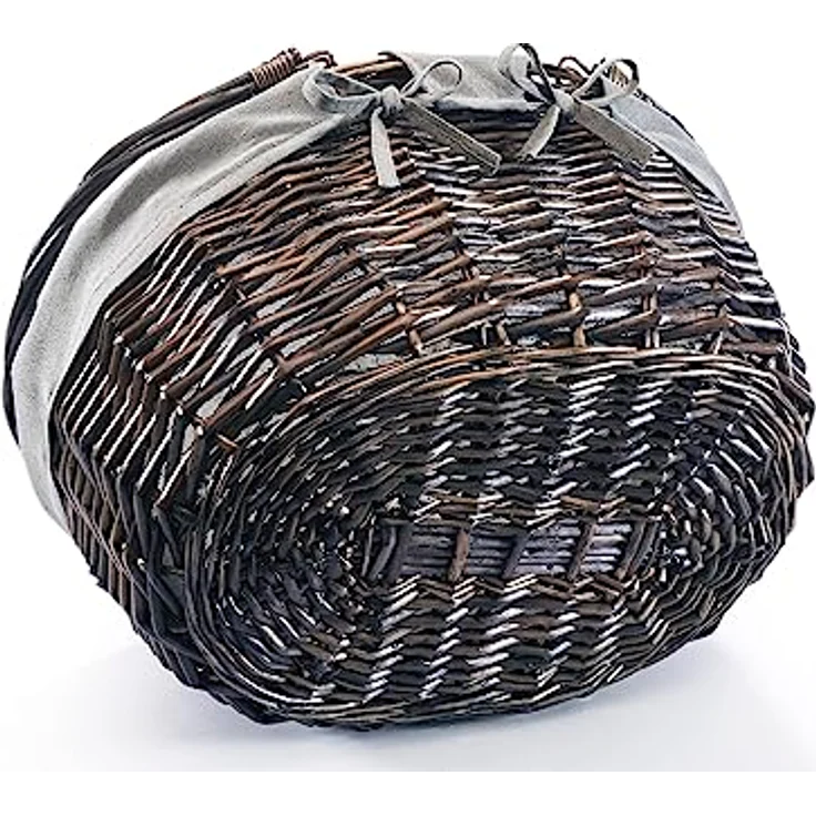Kobolo Klappbügelkorb, ovaler Weidenkorb mit Klapphenkeln und grauem Textilfutter, ca. 40x33x20 cm – Bild 4