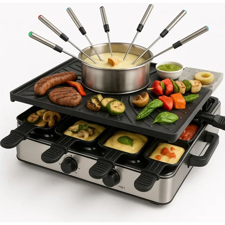 TK Gruppe Raclette und Fondue-Set für 8 Personen, inkl. Schaber & Pfännchen, schwarz