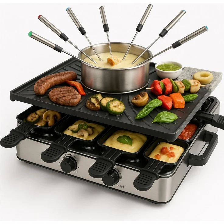 TK Gruppe Raclette und Fondue-Set für 8 Personen, inkl. Schaber & Pfännchen, schwarz