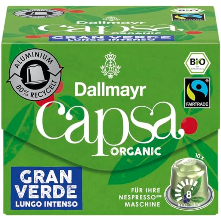 Dallmayr Capsa Gran Verde Lungo Intenso, Nespresso kompatibel Kapsel, Organic, Kaffeekapsel, Espressokapsel, 10 Kapseln, 56 g – Bild 2