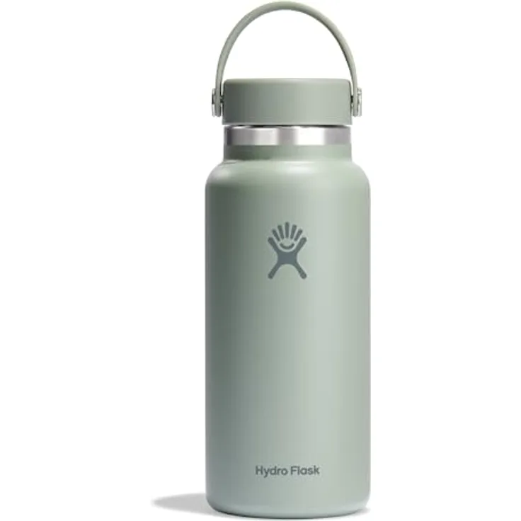 HYDRO FLASK Wide Mouth Trinkflasche 946ml (32 oz) - Isolierte Wasserflasche aus Edelstahl - Agave, mit auslaufsicherem Flex Cap-Deckel & Gurt, Spülmaschinenfest