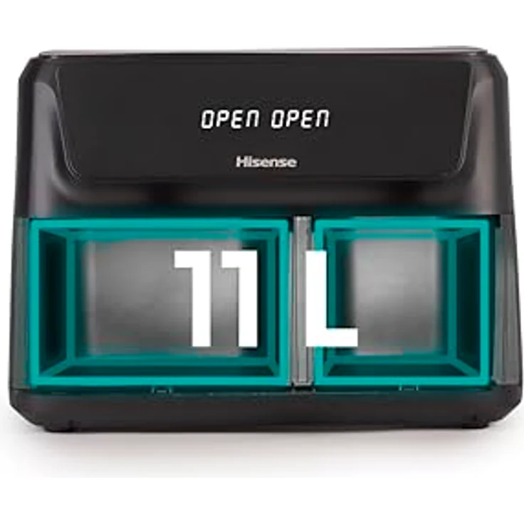 Hisense HAF2700DCD Heißluftfritteuse, 2700 W, 11 L Kapazität, 8 Programme, antihaftbeschichtet, Farbdisplay, energieeffizient, SyncServe Modus, schwarz – Bild 2