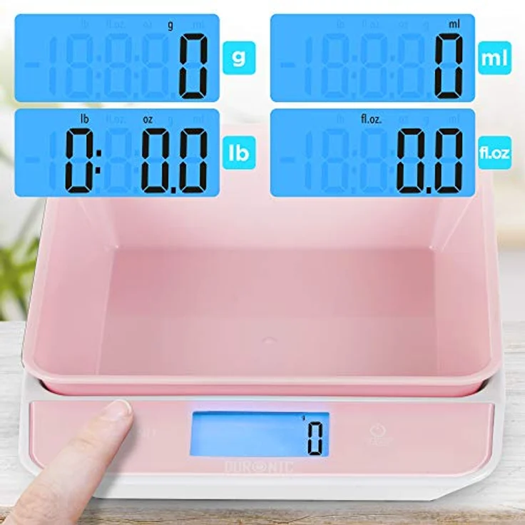 Duronic KS100 PK Küchenwaage | 5 kg Digitalwaage mit 1,2 L abnehmbarer Schüssel | 1 g grammgenau Präzision-Feinwaage | Haushaltswaage mit Tara-Funktion | Digitale Waage mit Hold-Funktion | Zum Kochen – Bild 4