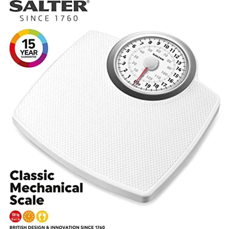 Salter 144 WHSVDR Mechanische Badezimmerwaage - Keine Batterien Retro Körperwaage, Max 130kg, Extra großes Zifferblatt Mit Imperial / Metrisch Messungen, Personenwaage Mit Rutschfester Wiegeplattform – Bild 2