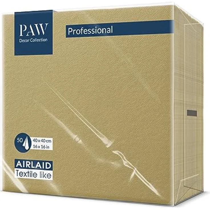 PAW Decor Collection Airlaid Servietten, stoffähnlich, 40 x 40 cm, 50 Stück, einfarbig in Gold, ideal für Hochzeit, Taufe, Kommunion, Geburtstag – Bild 1
