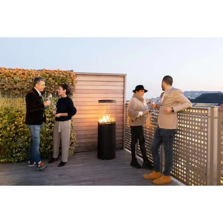 Le Feu Patio, Terrassenheizstrahler, Gas Powered Heater 8,7 kW, schwarz, 360° Blick auf die Flamme, inklusive Lavasteinen, mobil mit Zwillingsrädern – Bild 2