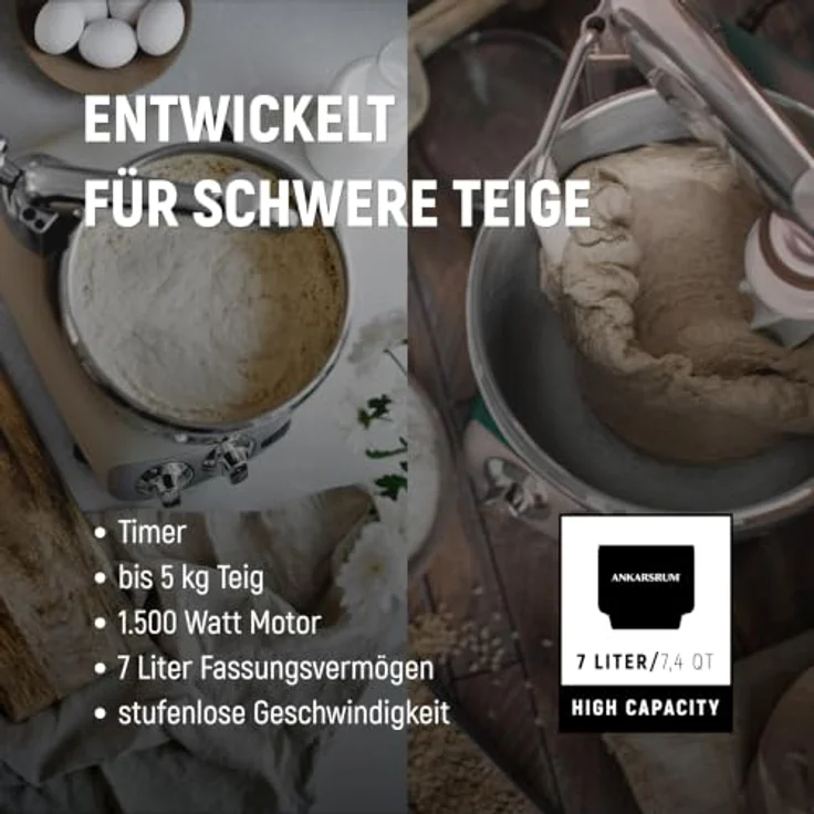 Ankarsrum Assistent Original 6230 Küchenmaschine, 1500 Watt, 7-Liter-Schüssel, 16 Zubehörteile, handgefertigt in Schweden, Rustic Maroon – Bild 2