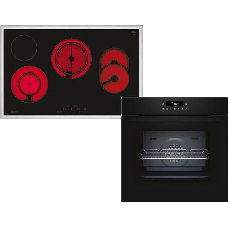 Neff Backofen-Set B2CCJ7AK3 + T18SDH9L0, Einbau, Elektrokochfeld mit CircoTherm®, Pyrolyse und 4 Kochzonen, Schwarz