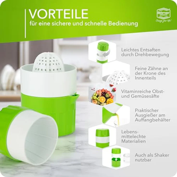 Börner Entsafter Saftpresse, manuelle Zitruspresse für frische Vitamin-Säfte, Kunststoff Krone, farbenfroh – Bild 6
