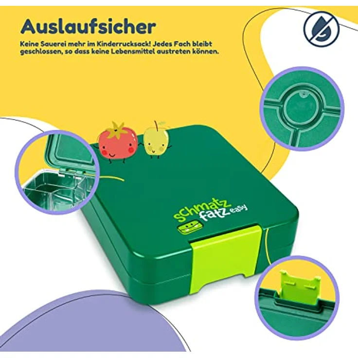 schmatzfatz easy Snackbox 4 Fächer 18 x 15 x 5 cm (BxHxT) Grün – Bild 4