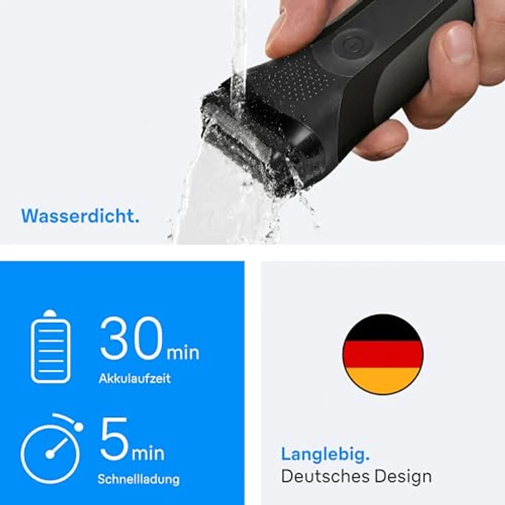 Braun Series 3, Elektrorasierer für Nass- und Trockenrasur mit wasserfester Konstruktion und 45 Minuten Akkulaufzeit – Bild 5