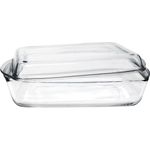 Pasabahce Auflaufform 59009 Servierform aus Glas mit Deckel, 3,3 Liter, rechteckig