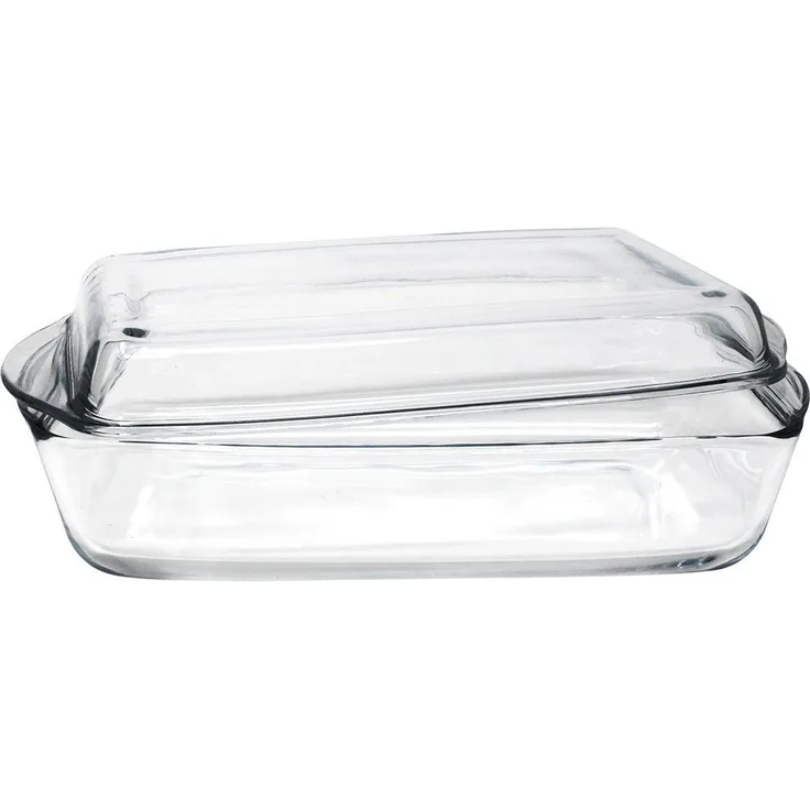 Pasabahce Auflaufform 59009 Servierform aus Glas mit Deckel, 3,3 Liter, rechteckig