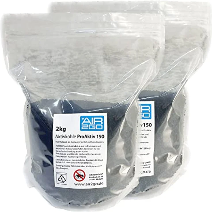 AIR2GO Nachfüllpack Aktivkohle ANTI Fisch Beschichtung | Ersatz für Berbel/Wesco Pro Aktiv 150 mit 4 kg, Kokosnussschalen Aktivkohle für optimale Geruchsfiltration – Bild 1