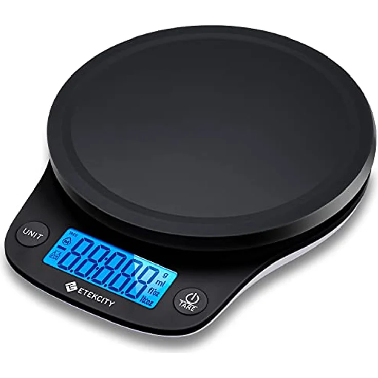 Etekcity Digitale Küchenwaage, Professionelle Präzision auf bis zu 0,1g x 5Kg, Feinwaage mit Tare-Funktion, Briefwaage mit LCD-Display, Digitalwaage zum Lebensmittel Schmuck, Schwarz – Bild 1