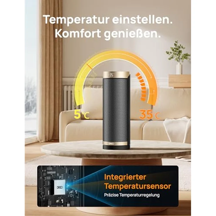 Dreo Solaris Slim H3, PTC Keramik Heizlüfter mit 70° Oszillation, Fernbedienung, 12-Std-Timer und 3 Heizmodi, leise und Überhitzungsschutz – Bild 5