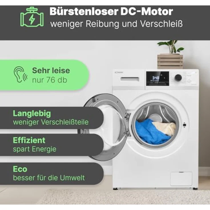 Bomann® Waschmaschine WA 7111 10kg | max. 1400 U/min | 16 Programme | Bürstenloser DC-Motor | Endzeitvorwahl | Zulaufschlauch-Sicherheitssystem | Washing Machine in Weiß – Bild 2