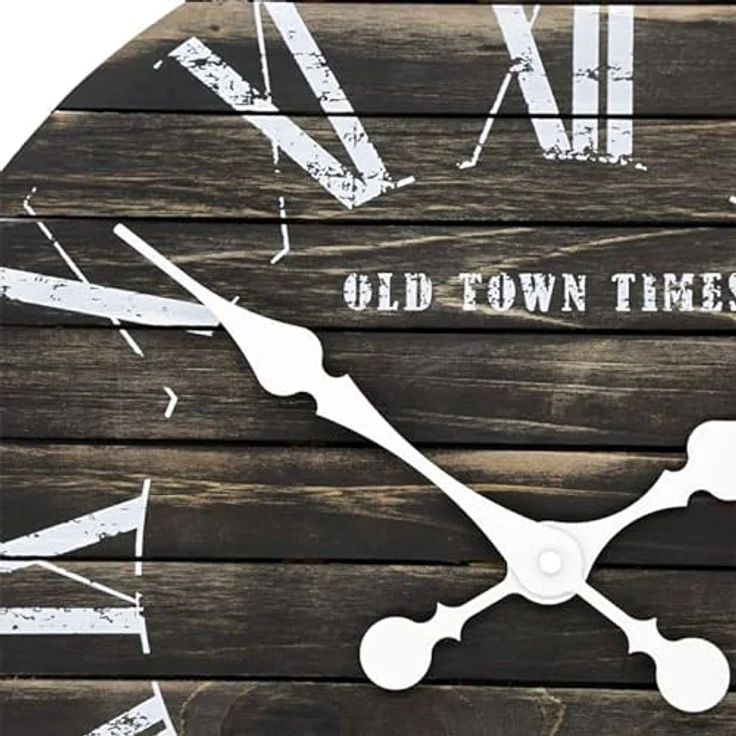 K&L Wall Art Lautlose Vintage Wanduhr Farmhouse Uhr langlebiges Uhrwerk ohne Ticken Shabby Chic Holzbretter 45cm große Wanduhren (Ø 45cm Schwarz Used Look) – Bild 5