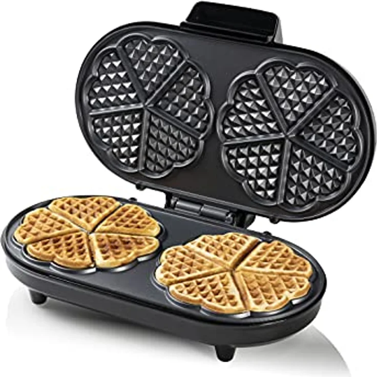 Bestron Doppel-Waffeleisen für klassische Herzwaffeln, Waffelmaker mit Backampel & Antihaftbeschichtung, 1.200 Watt, Farbe: Kupfer – Bild 1