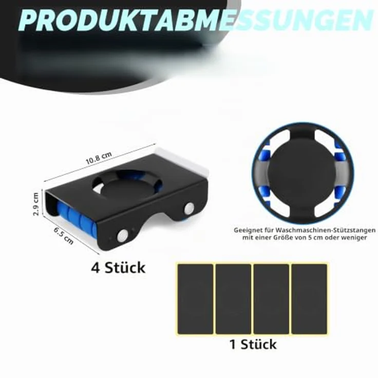 leyomgamz Waschmaschinen Untergestell mit Bremsfunktion, Universales Möbelroller Set mit Leisen Gummirollen, Erhöhtes Design gegen Feuchtigkeit, 350 kg Tragkraft, Schwarz – Bild 2