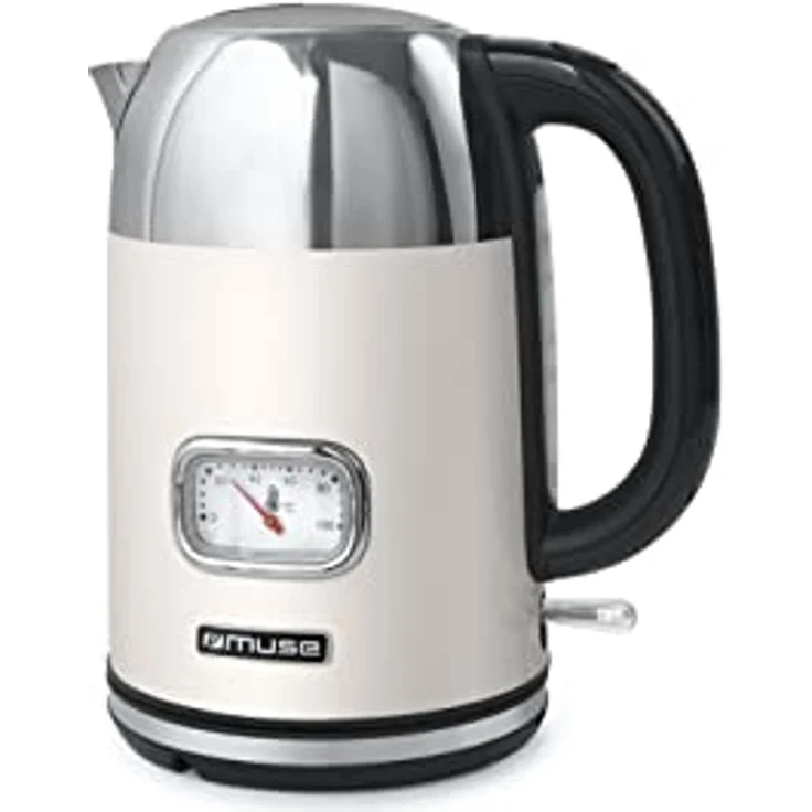 MUSE Edelstahl Retro Wasserkocher mit analoger Temperaturanzeige, mit Filter, transparenter Skala, 1,7L Fassungsvermögen, Automatische Abschaltung, beige-edelstahl (MS-020 SC) – Bild 1