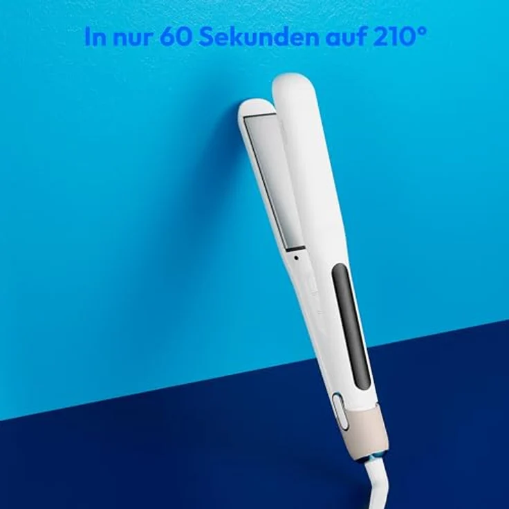 MEDION Glätteisen HS1 (Display, 5 regelbare Hitzestufen, 165° bis 210°, breite flexible Keramik - Turmalin Heizplatten, Silikon Schutzhülle, Temperatursensor, Haarglätter) weiß – Bild 4