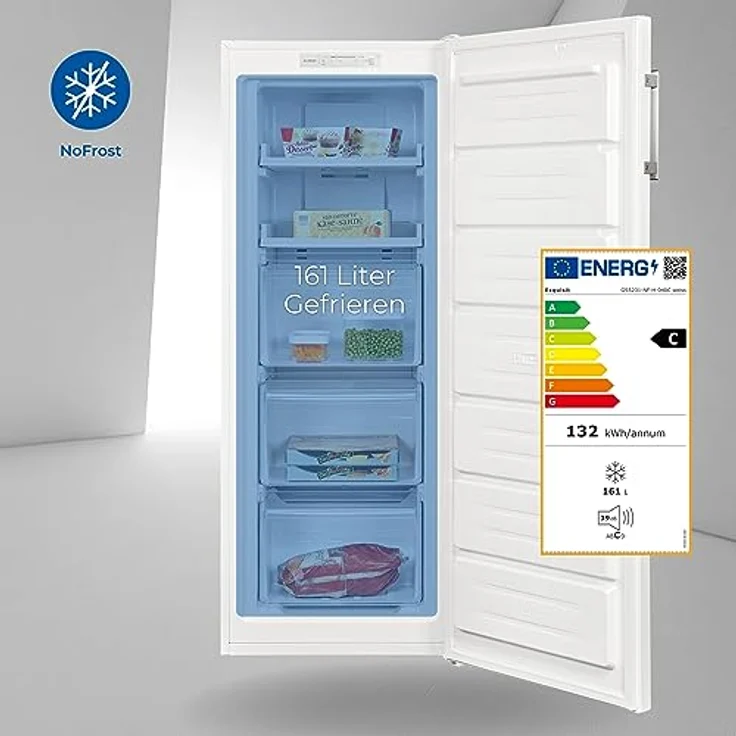 Exquisit Gefrierschrank GS5231-NF-H-040C weiss | 161 l Nutzinhalt | 4*-Gefrieren | Alarm-Funktion | Schnellgefrieren | NoFrost – Bild 2