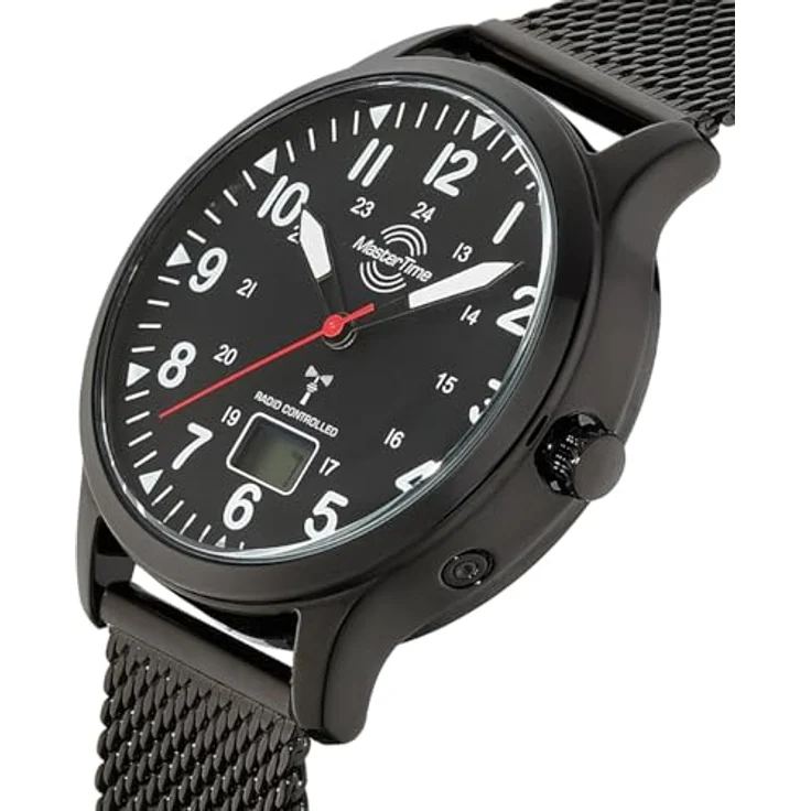 Master Time MTGA-10960-22M, Funk Quarz Herren Uhr Analog-Digital mit schwarzem Edelstahl Milanaise-Armband, automatischer Zeitsynchronisation, ewigen Kalender und hoher Ablesbarkeit – Bild 2