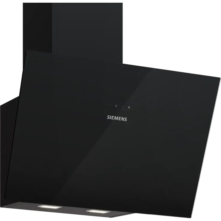 Siemens LC65KDF6K, Dunstabzugshaube mit schrägessen-Design, schwarze Glasfront, 3 Leistungsstufen, elektronischer touchControl-Steuerung