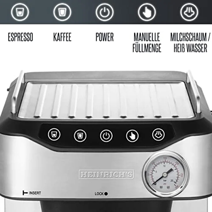 Heinrich´s Espressomaschine mit LED-Touchscreen, Siebträgermaschine, Silber – Bild 5