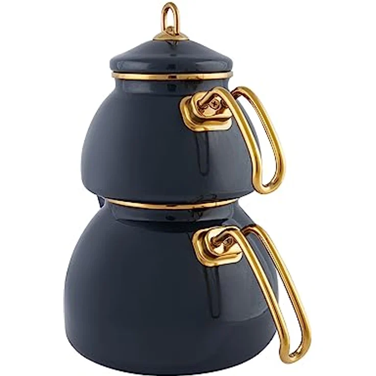 Karaca Retro Emaille Teekannen Set, Anthracite, Induktionsgeeignet, Teekocher, Wasserkocher, Teeaufguss 1,1L, Wasserkanne 2,3L, Türkische Teekessel, Tea Maker, Caydanlik – Bild 4