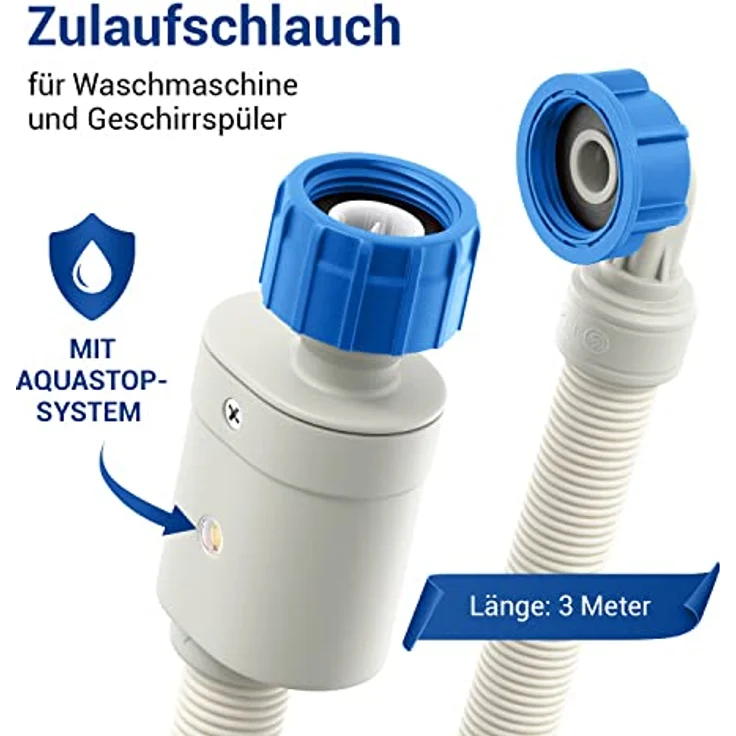 VIOKS Aquastop Schlauch 3/4 Zoll, 3 m Zulaufschlauch für Waschmaschine und Spülmaschine, temperaturbeständig bis 25 °C – Bild 2