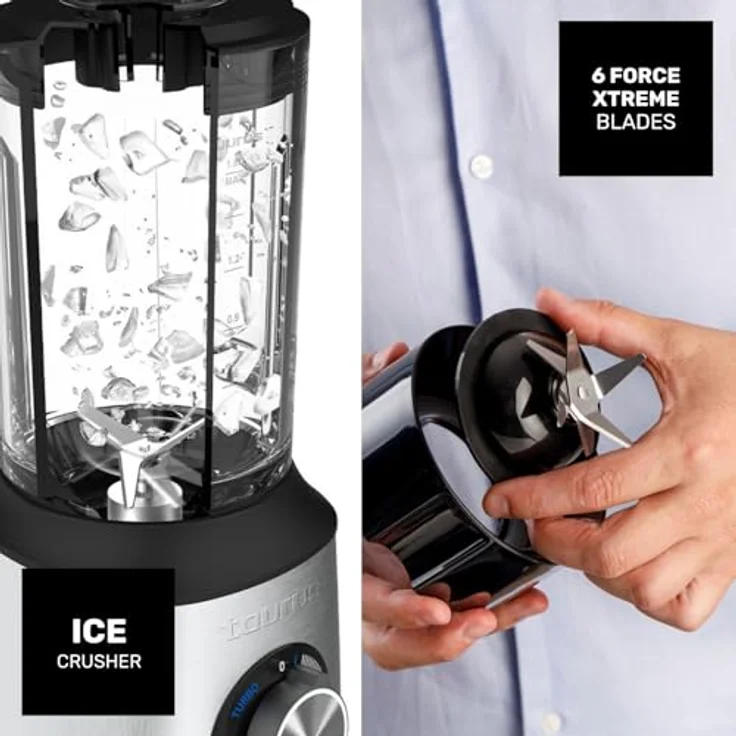 Taurus PRIOR ADVANCE+ 1800 Standmixer | 1800 W | 20 Turbo-Geschwindigkeiten + 4 Funktionen | Eiszerkleinerer | Smoothie | spülmaschinenfest | 6 Klingen | Fruchtfleischfilter + Transportbecher | – Bild 4