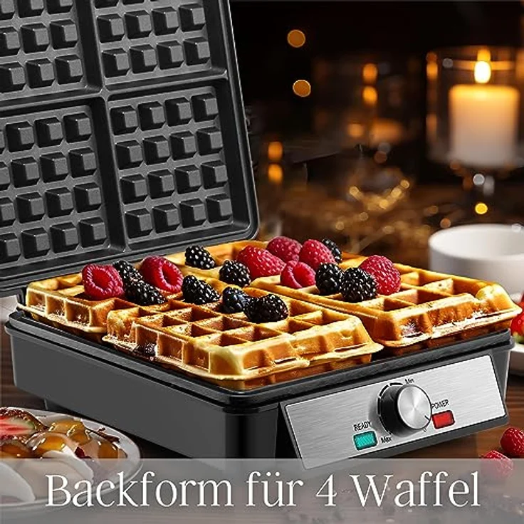 Steinborg XXL 4er Waffeleisen | 1200 Watt | Cool-Touch-Technologie | Antihaftbeschichtung | Rutschbeständige Füße | Horizontale oder vertikale Lagerung | Waffelautomat | Paninigrill | Waffeltoaster | Waffle Maker | Elektrogrill | Waffelform | Rot – Bild 2