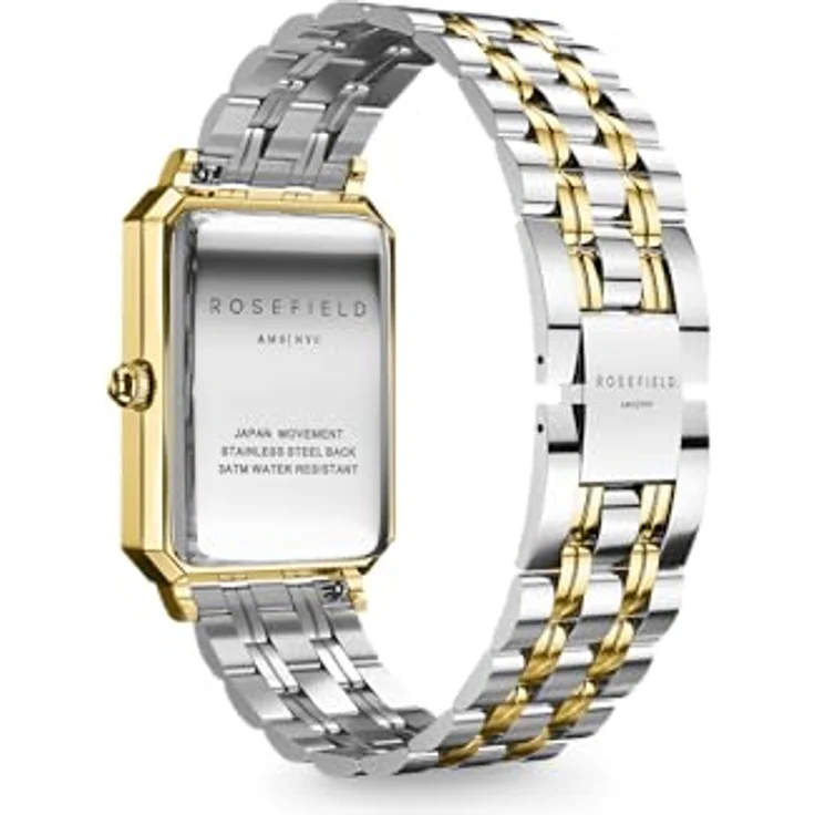 Rosefield Octagon Duo, Damen Armbanduhr mit silbernem Edelstahlarmband, weißem Zifferblatt, analog, 3ATM, Gold – Bild 3