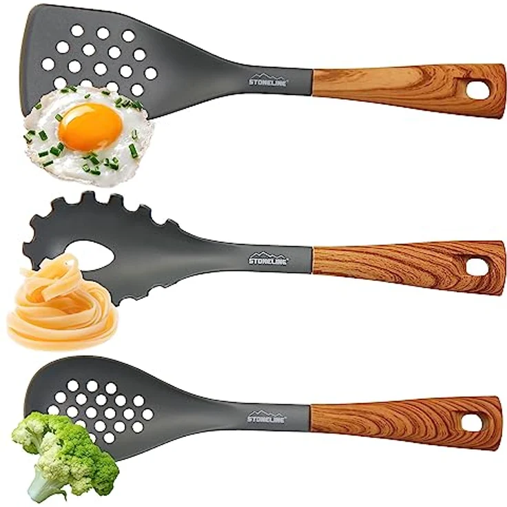 STONELINE Back to Nature 8-teiliges Küchenhelfer Set, Holzoptik, drehbarer Ständer, Kochbesteck für antihaftbeschichtes Koch- und Backgeschirr, stylisches Küchen Zubehör – Bild 4