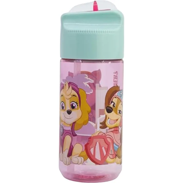 Storline Trinkflasche Paw Patrol, 430 ml, auslaufsicher mit integriertem Strohhalm, Tritan Material