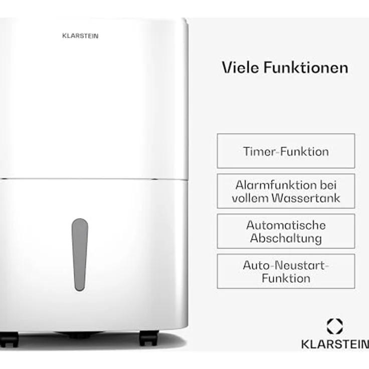 Klarstein DryFy 20L Luftentfeuchter - 400W, 20L/Tag, 5L Tank, 46dB Leise, Auto-Swing, Timer, Wäschetrocknungsmodus, Elektrisch - Weiß – Bild 4