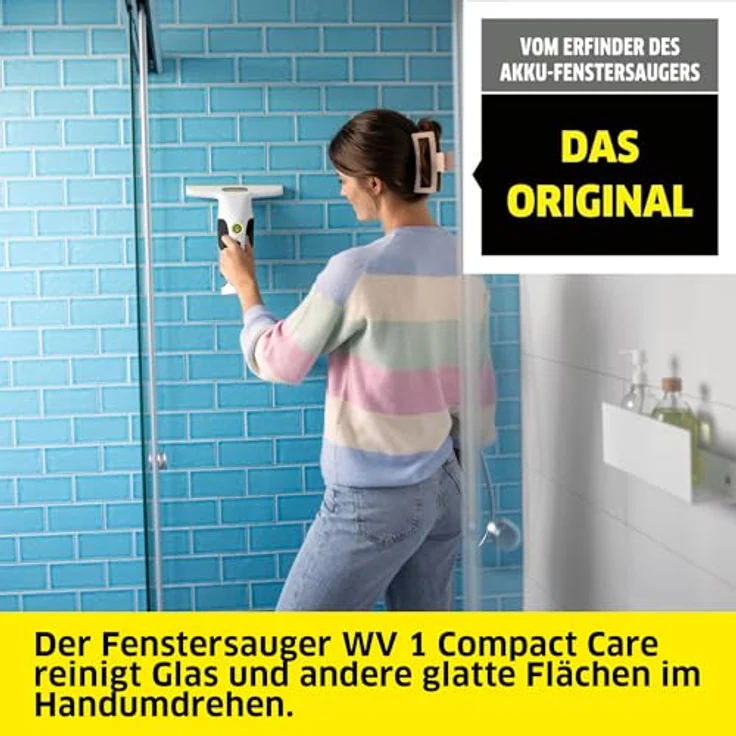 Kärcher WV 1 Compact Care, Akku-Fenstersauger mit 25 min Akkulaufzeit, 100 ml Schmutzwassertank, Weiß, mit USB-C-Port, Mikrofaser-Wischbezug und 20 ml Fensterreiniger – Bild 2